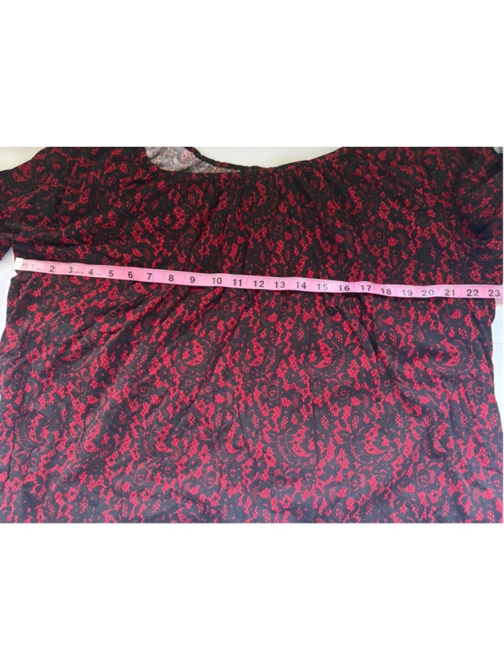 Red Black Lace Print Top Blouse Whimsigoth Gothic Witchy Bubble Hem Cotton M L - Picture 4 of 5